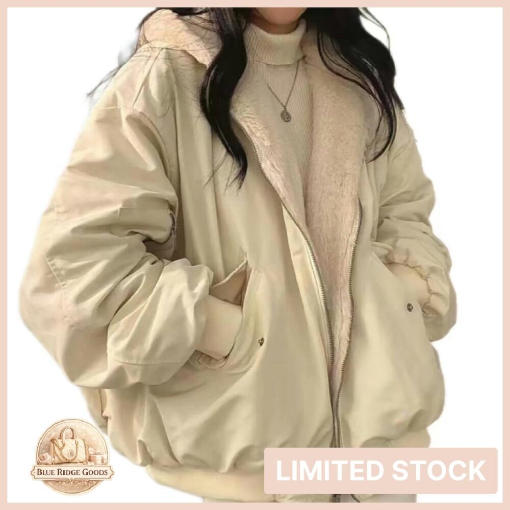 Reversible Sherpa Fleece Jacket Y2K Zip Hoodie Oversized Grunge Winter Coat